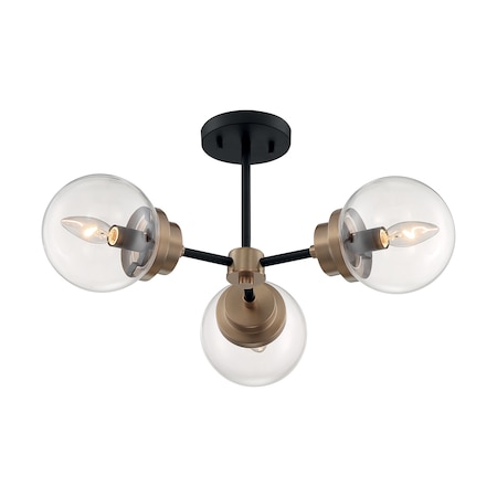 Nuvo Fixture, Semi Flush, 3-Light, Incandescent, 60W, 120V, B10, Candelabra, Bulb Count: 3 60/7123
